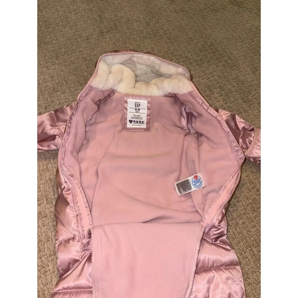 Baby Gap Pink Primaloft PURE Water Resistant Bear Ear Snowsuit Bunting 12-18M